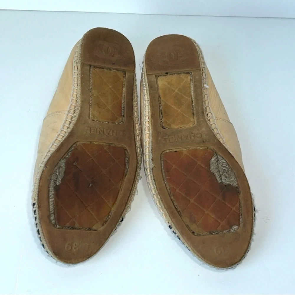 Chanel‎ Beige and Black Leather Espadrilles Flats Sz 39(8)